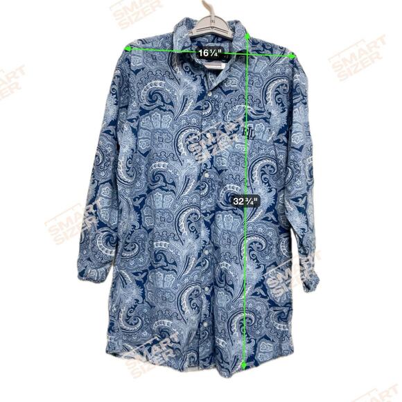 Lauren Ralph Lauren Dress BLUE Paisley Button Down Shirt Dress Oversized SMALL - Picture 10 of 12